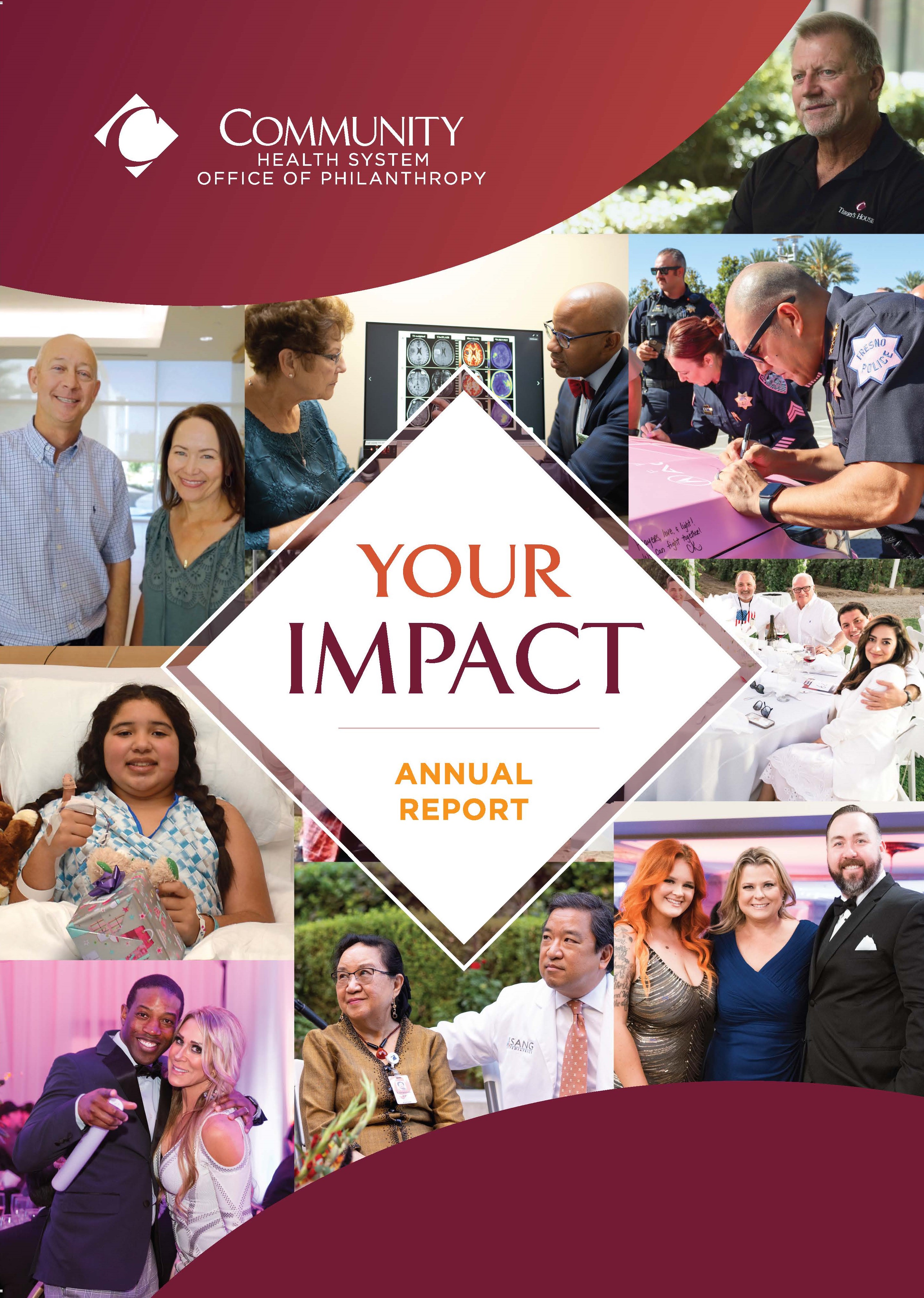 Cover of annual report with multiple images of patients