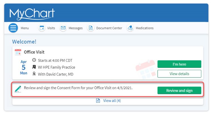 Sign documents directly in MyChart